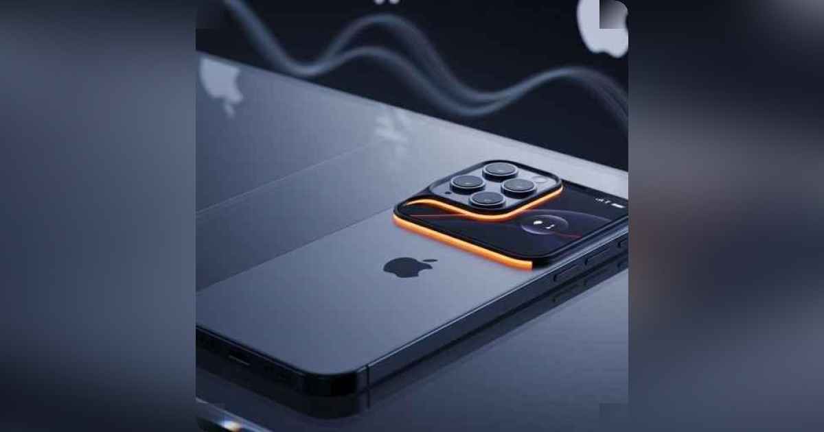 Futuristic iPhone 17 smartphone with glowing camera and ultra-thin design on glass surface