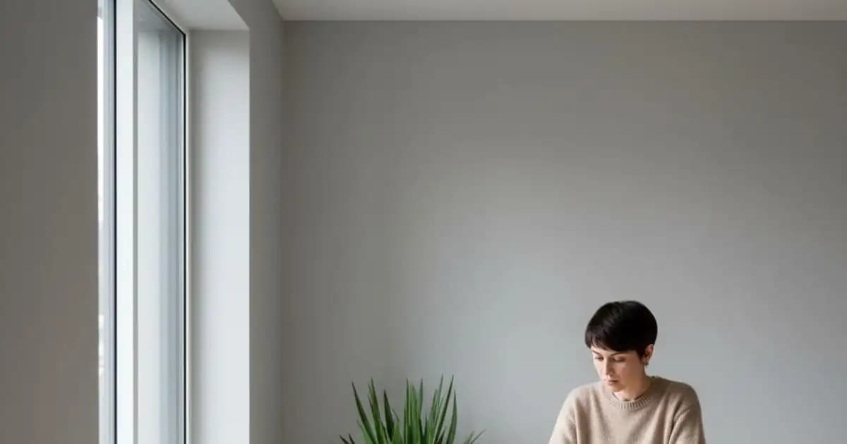 Person practicing mindful journaling for self-growth in a calm environment