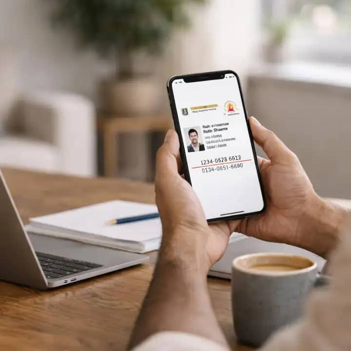 Person securing Aadhaar biometrics on smartphone