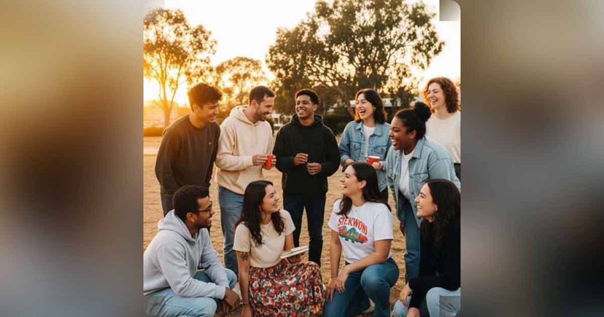 Gen Z youth at a sunset run club smiling and connecting offline