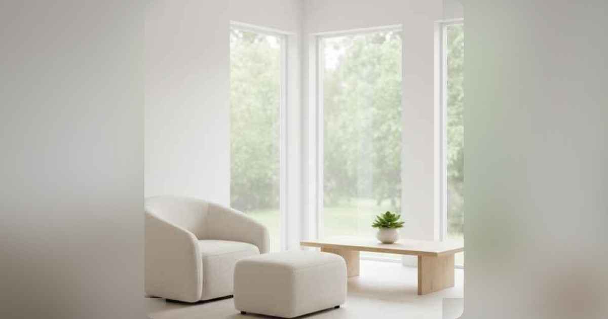 Serene minimalist living room with natural light and simple décor