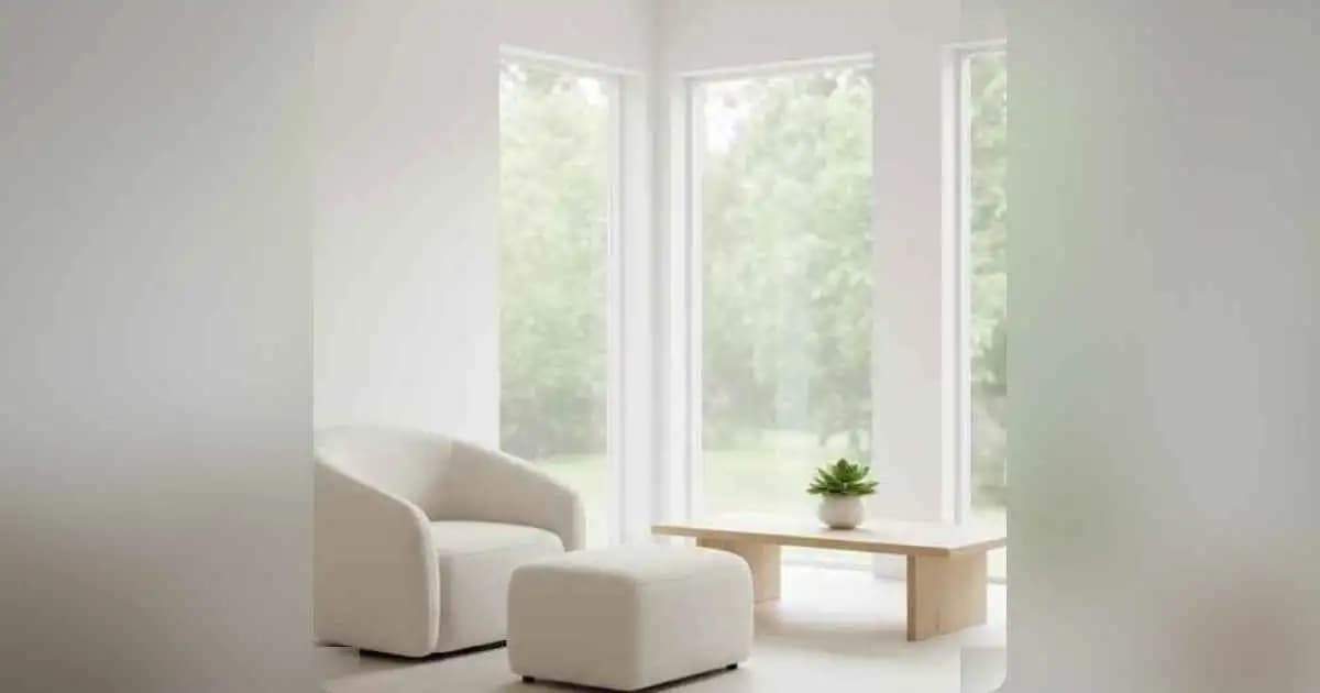 Serene minimalist living room with natural light and simple décor