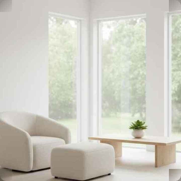Serene minimalist living room with natural light and simple décor