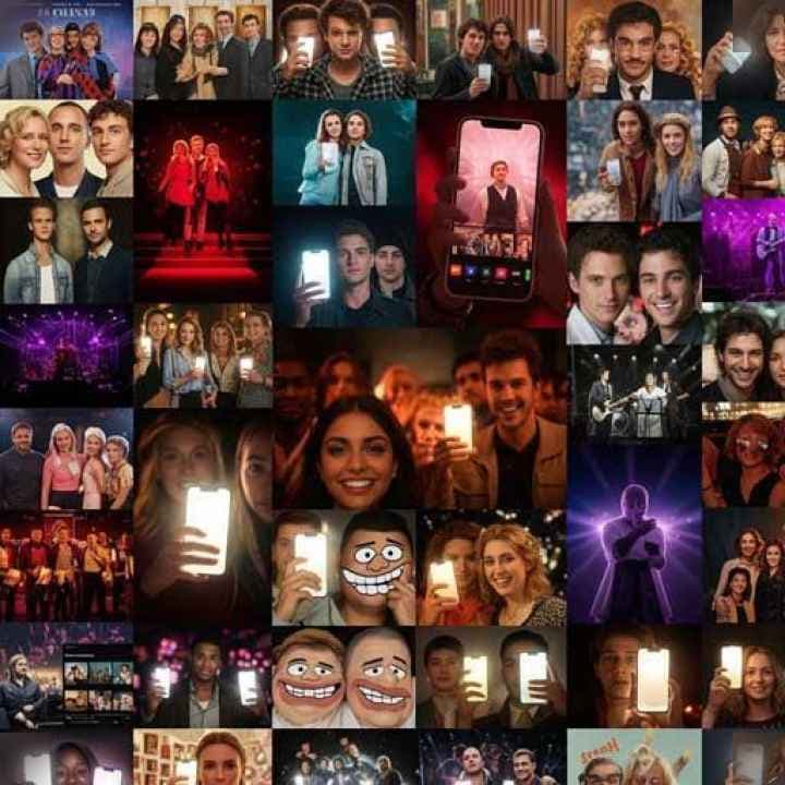 Collage of iconic pop culture moments across film, music, TV, and social media