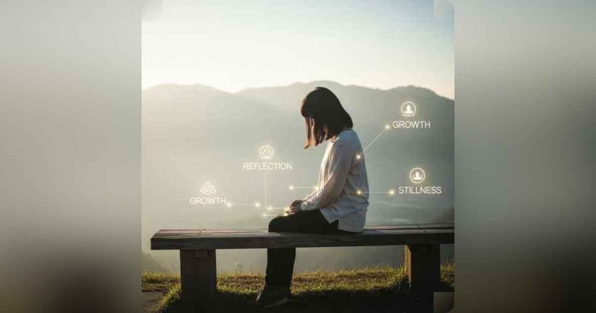 A quiet sunrise with a person sitting on a bench reflecting