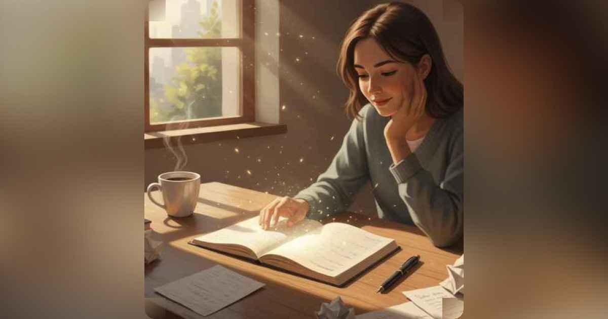 Writer struggling with blank page regaining creativity