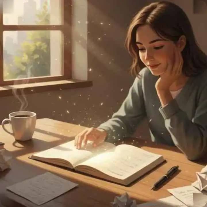 Writer struggling with blank page regaining creativity