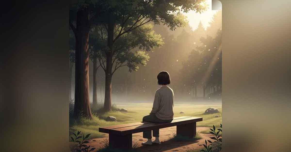 Person meditating in nature, surrounded by calm and stillness