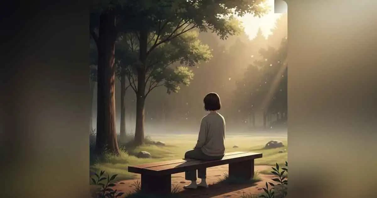 Person meditating in nature, surrounded by calm and stillness