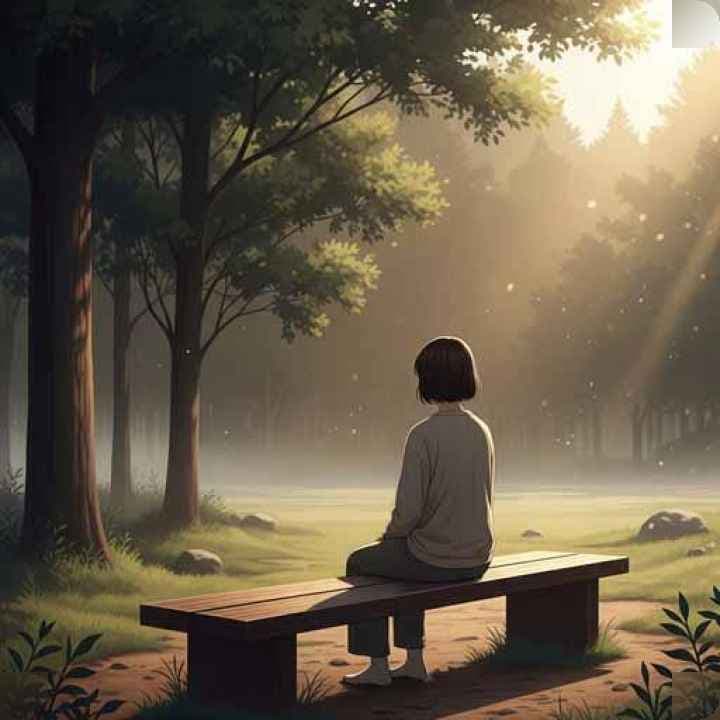 Person meditating in nature, surrounded by calm and stillness