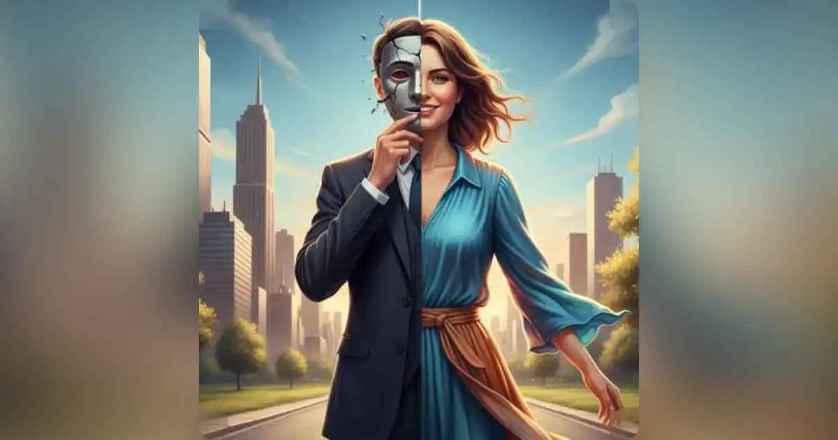 Person removing a theatrical mask to reveal true identity