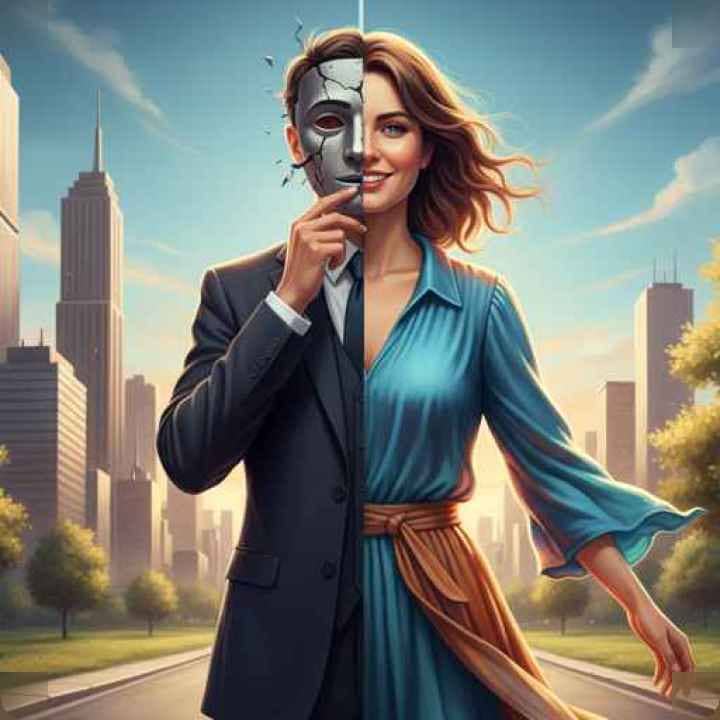 Personne retirant un masque pour révéler sa véritable identité