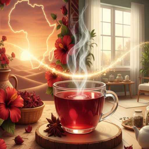 A cup of hibiscus tea symbolizing Sudanese wellness traditions blending with modern American lifestyle