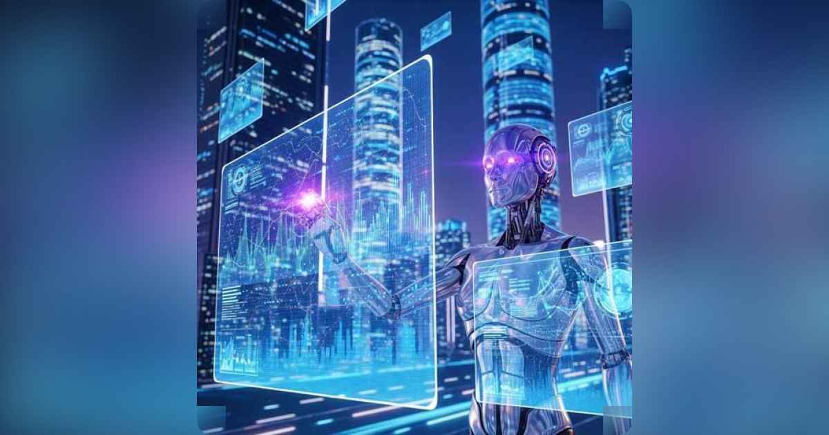 Futuristic AI interacting with digital interfaces