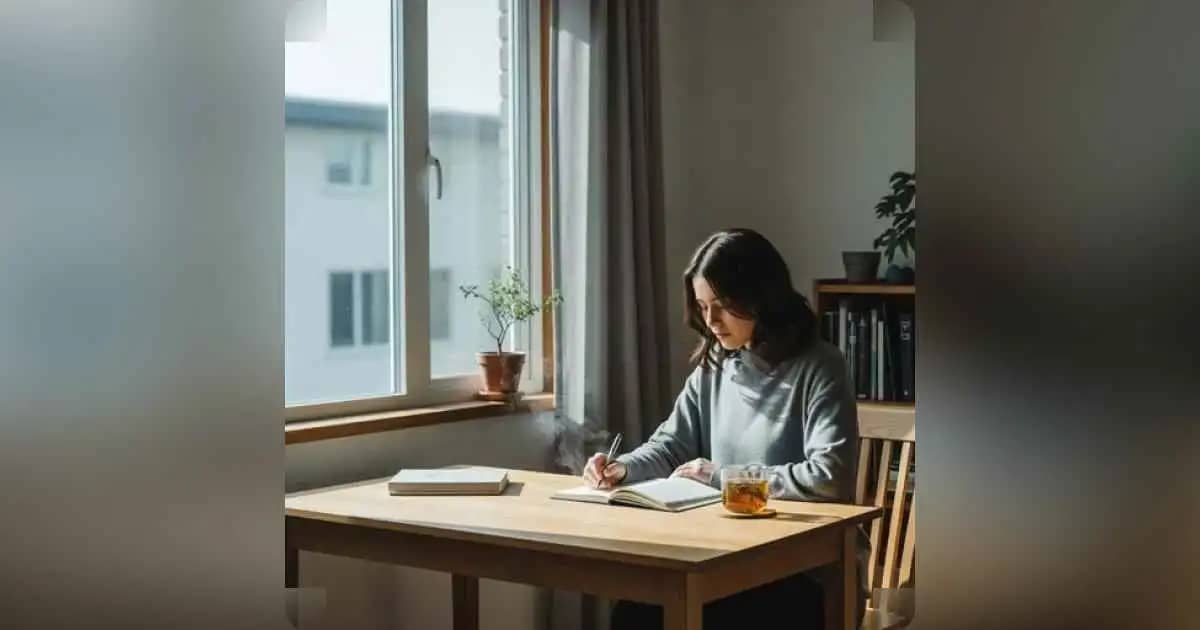 A peaceful morning with a notebook and tea by the window — reflecting minimalism, journaling, and slow living.