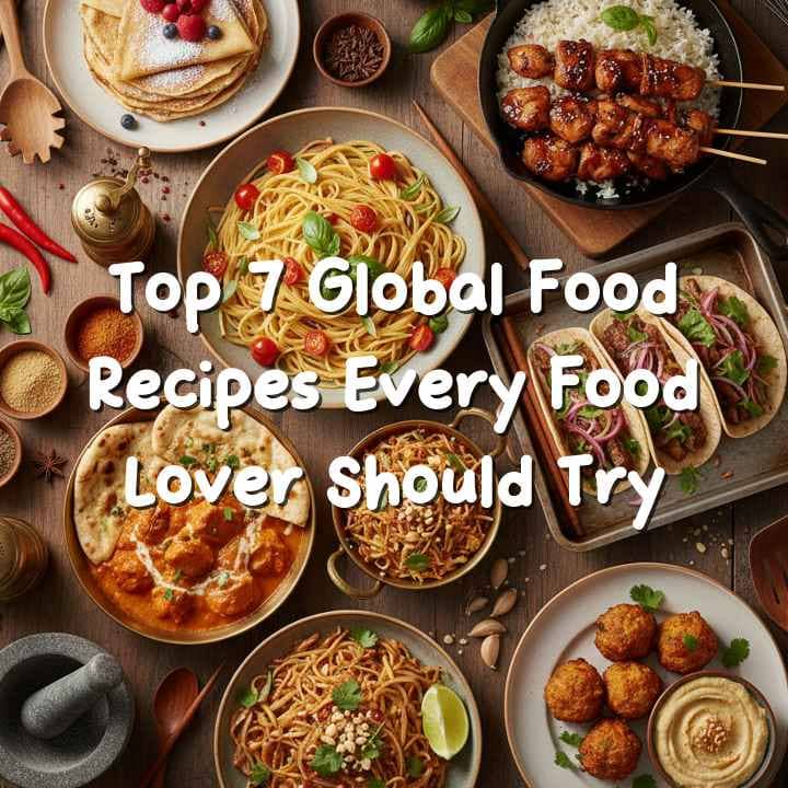 A colorful spread of international dishes from around the world