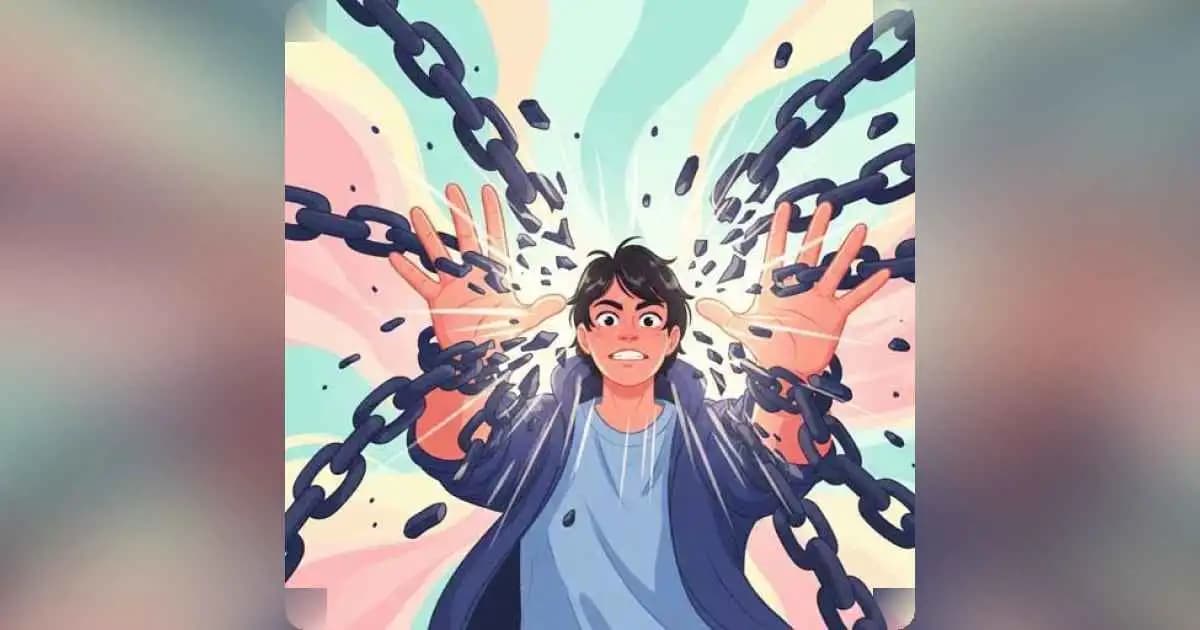 Illustration of a person breaking chains representing myths and limiting beliefs.