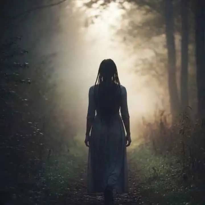 A person walking alone on a foggy path, symbolizing self-discovery