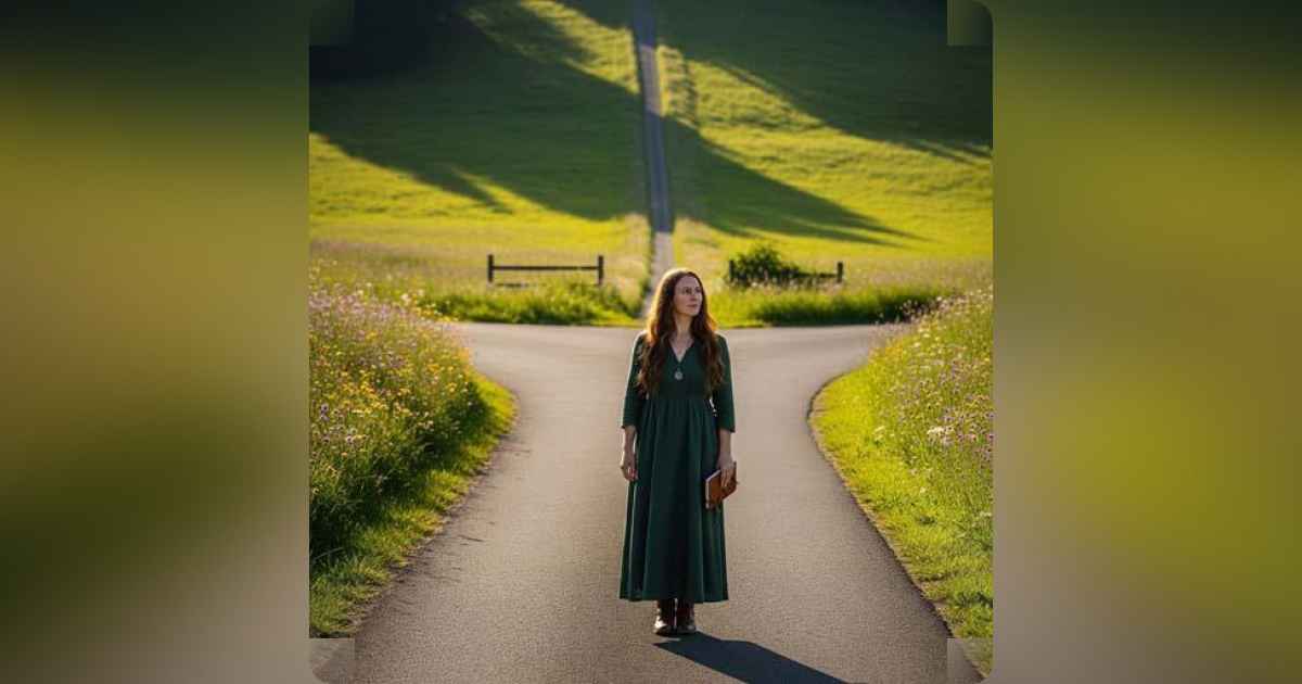 Person standing at a crossroads, contemplating life choices