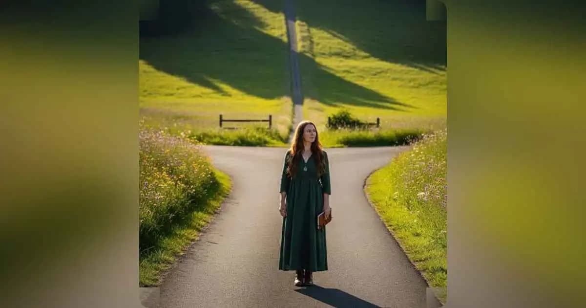 Person standing at a crossroads, contemplating life choices