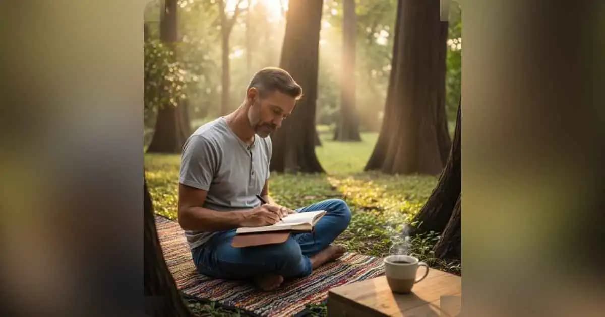 A calm, minimalist morning with a journal and cup of coffee by a window