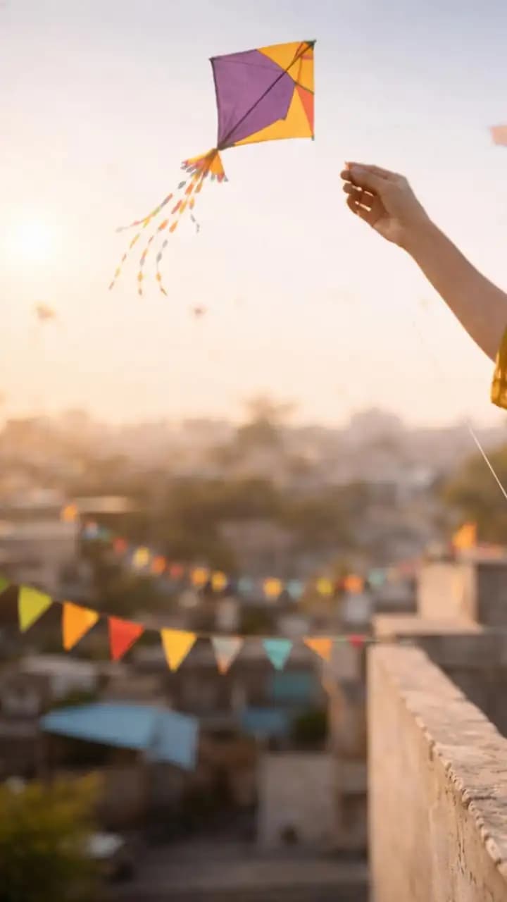 People celebrating Makar Sankranti with kites and seasonal food