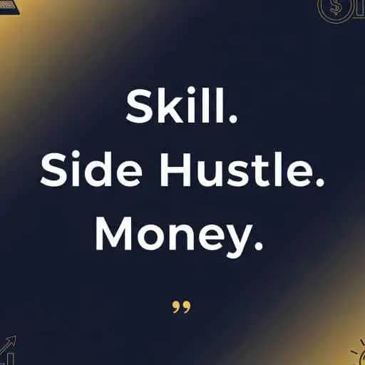 Motivational quotes about skills, money, and side hustles with modern minimalist design