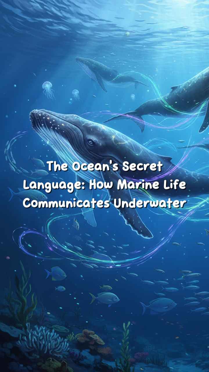 Whales and glowing marine creatures communicating underwater