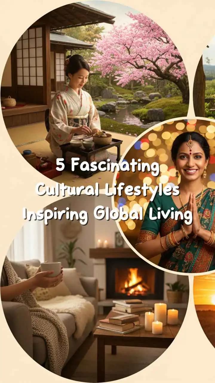 A collage showing people from Japan, India, Italy, Africa, and Scandinavia embracing cultural traditions