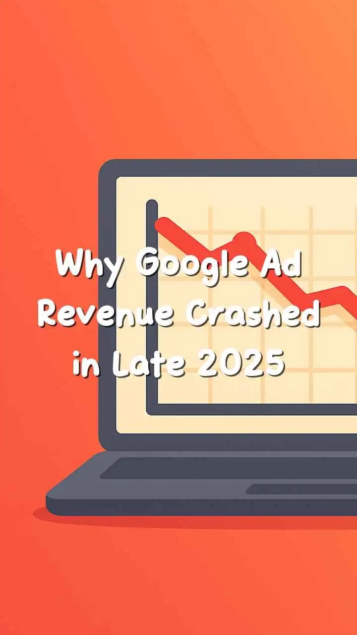 Digital illustration showing falling ad revenue charts on a laptop screen