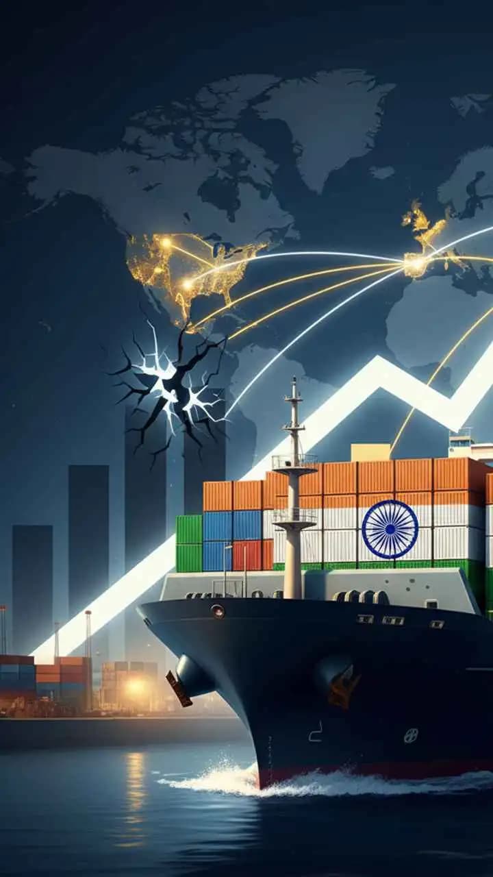 India export growth with cargo ships and global trade routes