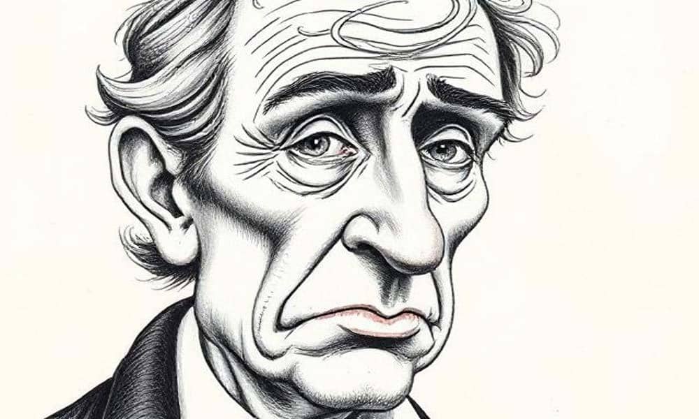 एक व्यक्ति शांतिपूर्वक बैठा है और उसके मन में शांत प्रतीकों (सूर्य, लहरें, शांति चिन्ह) से भरा विचार बुलबुला है।