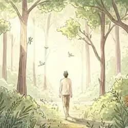 A person walking barefoot through a forest path quiet, slow, and intentional.