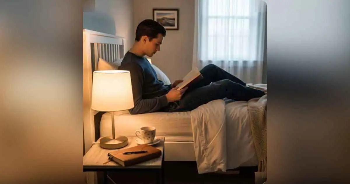 Peaceful person practicing nighttime habits without screens