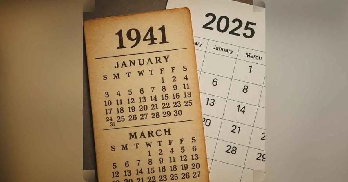 1941 calendar overlapping modern 2025 calendar