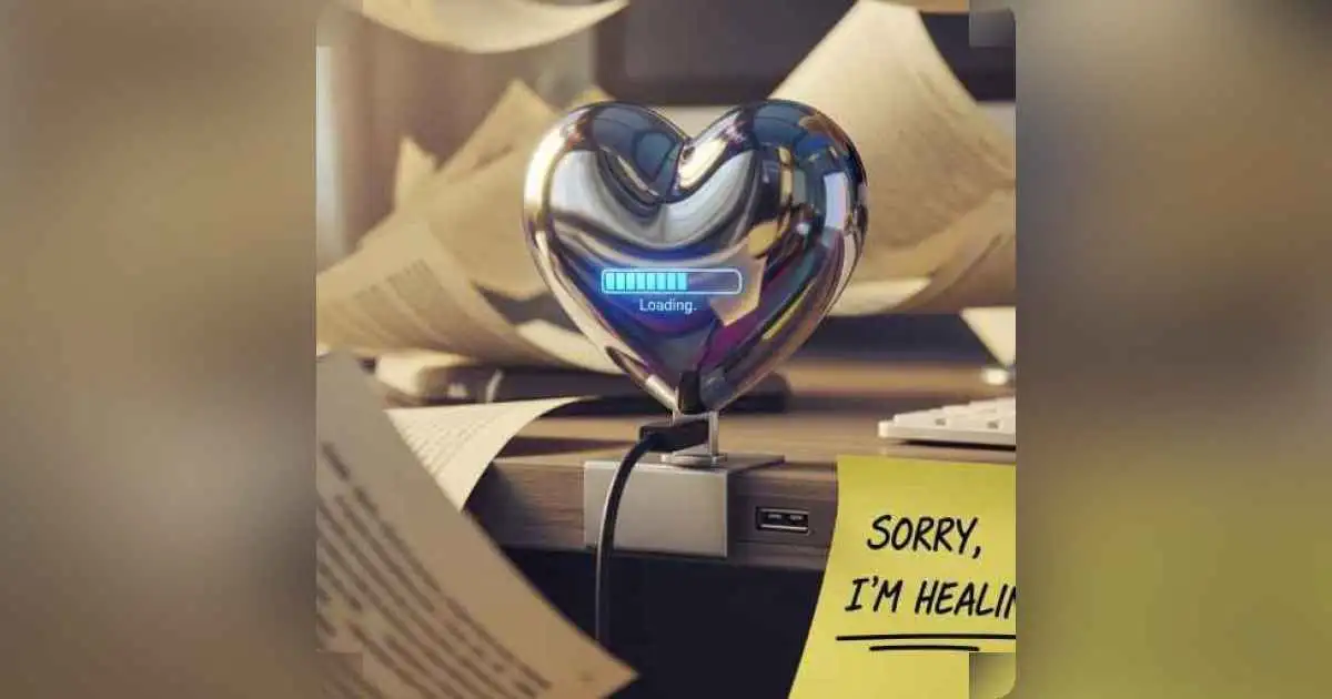 ChatGPT looking exhausted with torn romance manuscripts and therapy notes