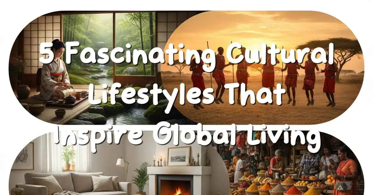 Global cultures showcasing Ikigai, Dolce Vita, Hygge, Namaste, and Kiwi lifestyle concepts