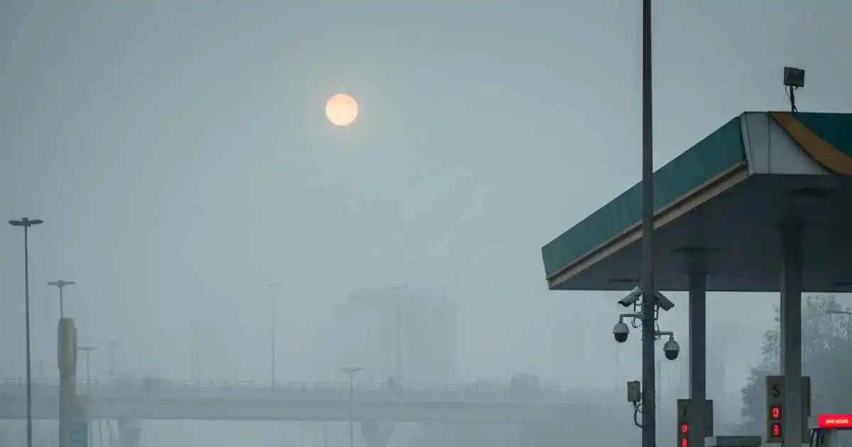 Delhi traffic police stopping vehicles amid heavy smog during air pollution enforcement drive