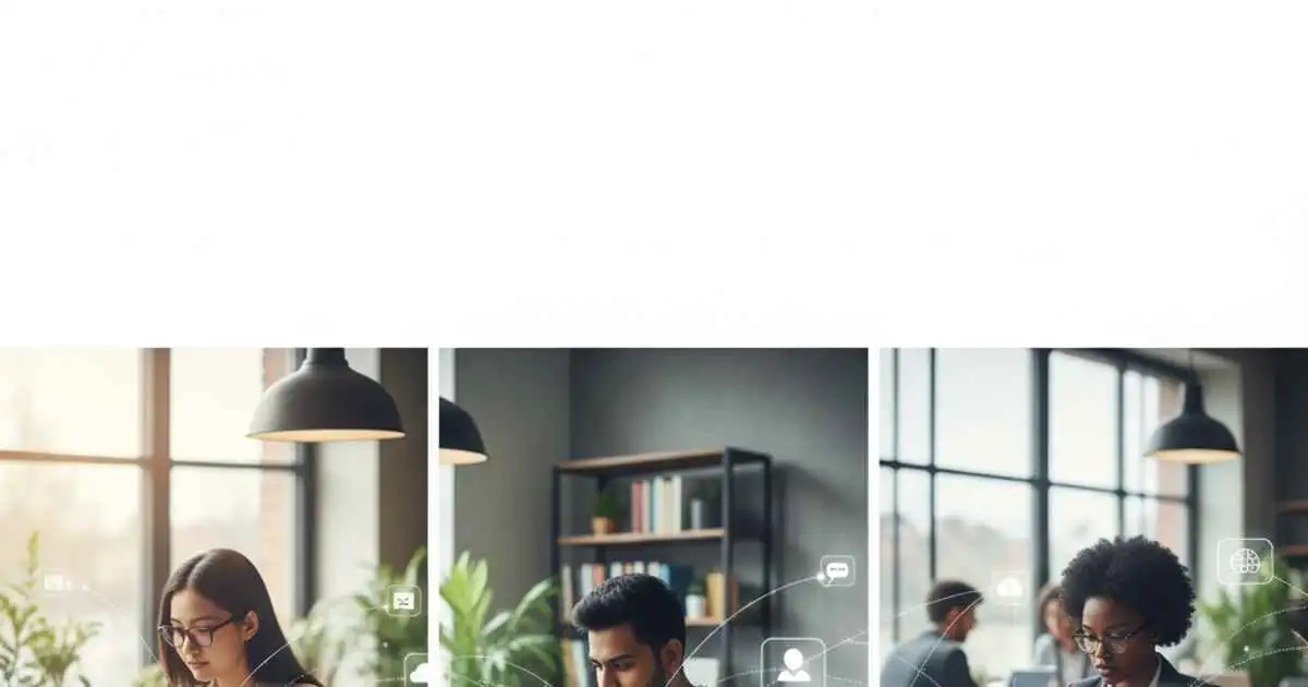 People working online from different locations using laptops and digital tools