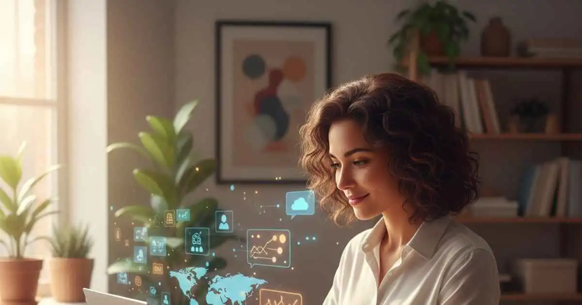 Professional working online from a home workspace using a laptop