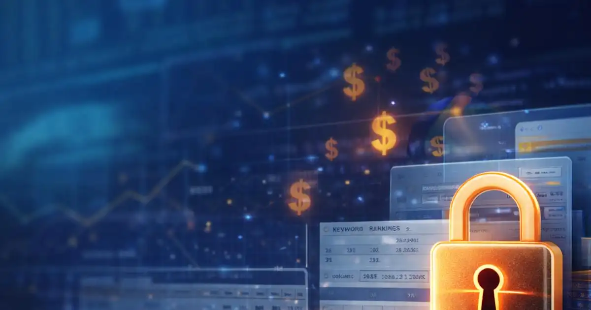 Digital dashboard showing SEO analytics with locked data icons