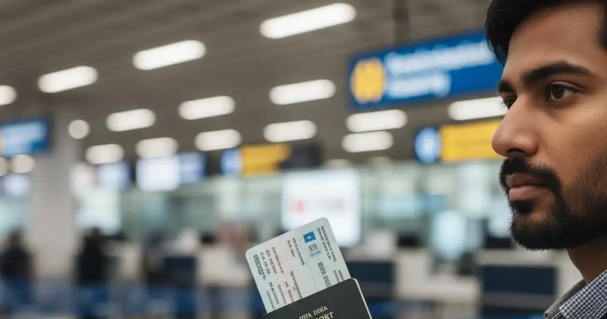 अंतरराष्ट्रीय हवाई अड्डे पर e-Passport के साथ भारतीय यात्री