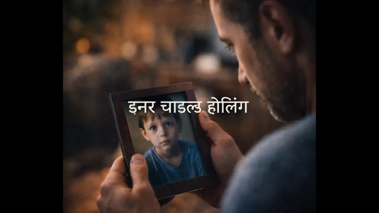 शांत बैठा व्यक्ति आत्मचिंतन करता हुआ, इनर चाइल्ड हीलिंग की भावना दर्शाता हुआ