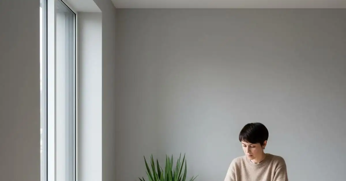 Person practicing mindful journaling for self-growth in a calm environment