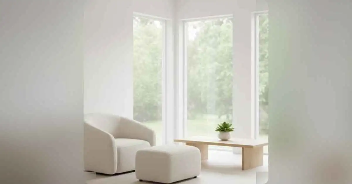 Serene minimalist living room with natural light and simple décor