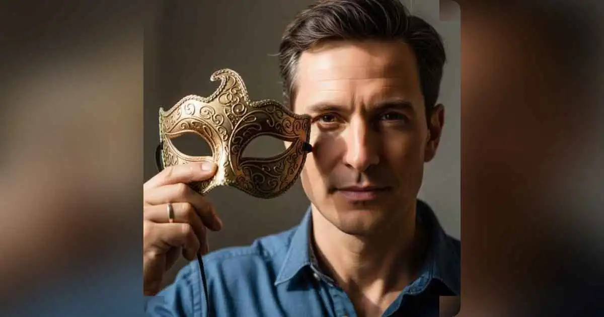 Person tearing off mask to reveal their true self