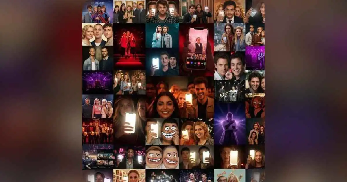 Collage of iconic pop culture moments across film, music, TV, and social media