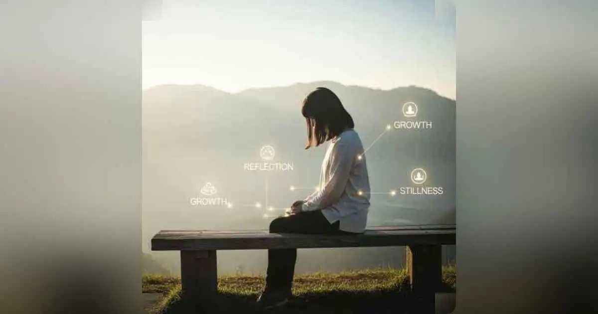A quiet sunrise with a person sitting on a bench reflecting