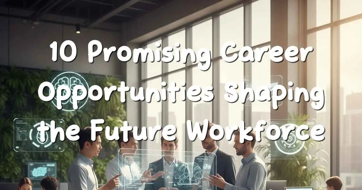 Futuristic workplace showing diverse professionals collaborating with holographic technology