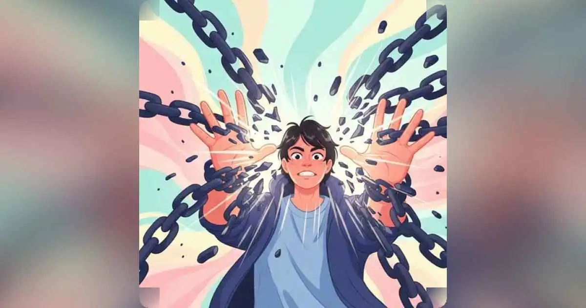 Illustration of a person breaking chains representing myths and limiting beliefs.